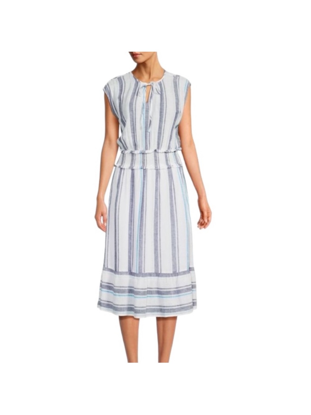 Rails Ashlynn Linen Blend
Tiered Midi Dress In Aegean
Blue Stripe SZ XL